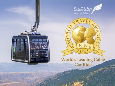 Wings of Tatev named winner of World Travel Awards in ‘World's Leading Cable Car Ride 2021’ category